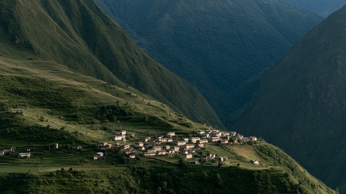 A mountain village high in the Himalayas at the source of Montavita Shilajit