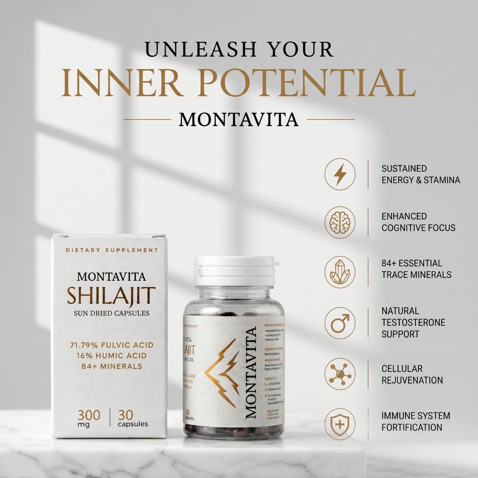 Montavita Shilajit Capsules — 71.79% Fulvic Acid | EU Lab-Tested