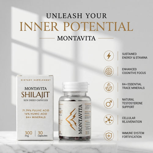 Montavita Shilajit Capsules — 71.79% Fulvic Acid | EU Lab-Tested