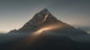 Himalayan mountain at sunrise with a beam of light